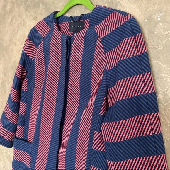 Ann Taylor Striped Woven Collarless Mod Top Coat - Picture 5 of 9